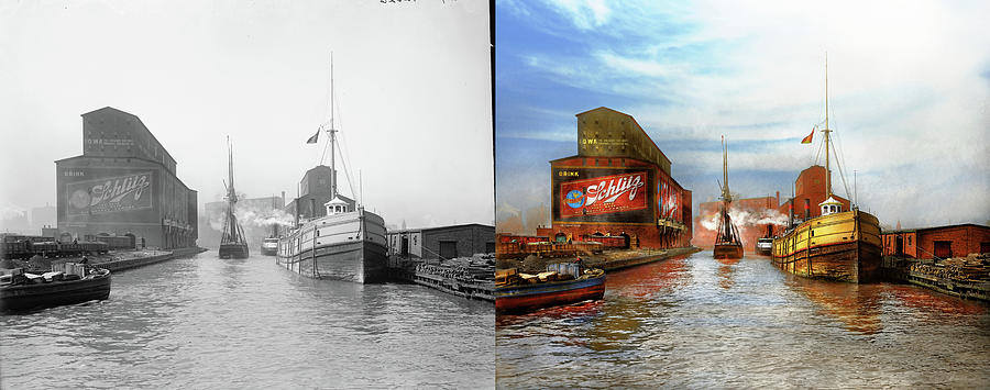 City - Chicago IL - Drink Schlitz - 1900 Side by Side Photograph by Mike Savad