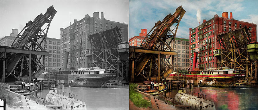 City - Chicago IL - Jacked up 1907 - Side by Side Photograph by Mike Savad