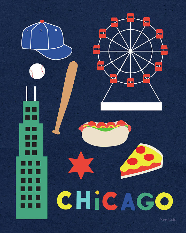 Baseball Bat Drawing - City Fun Chicago by Ann Kelle