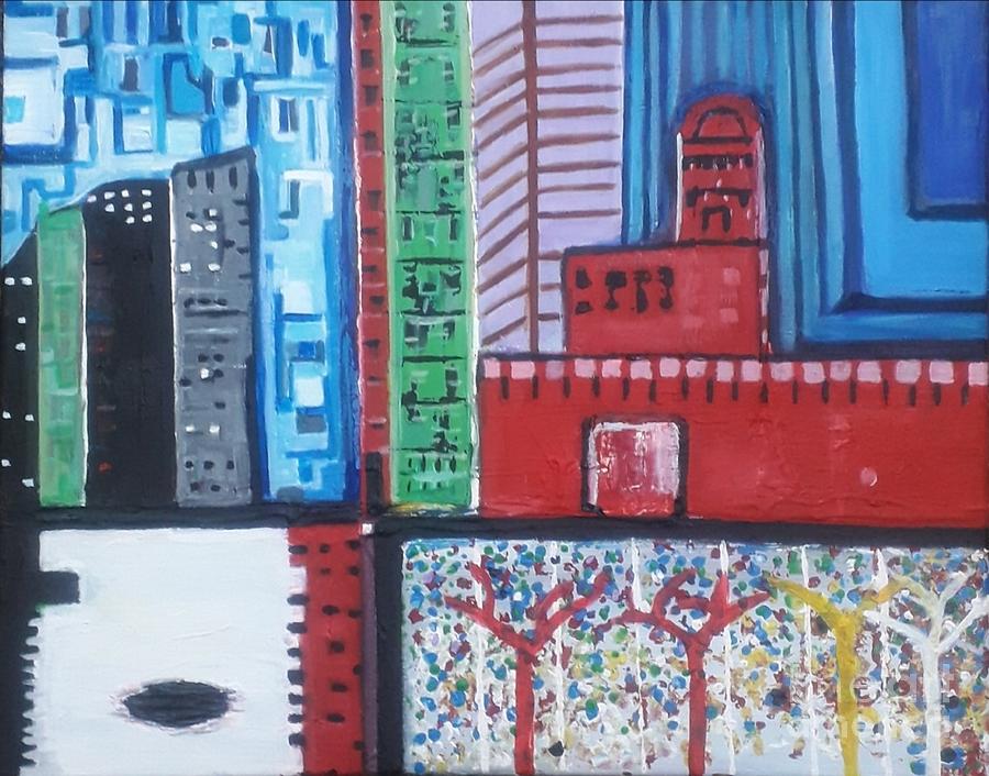 City Grid, acrylic architectural artwork Painting by Denise Morgan