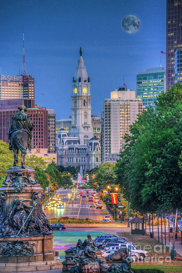 Philadelphia City Hall Full Moon  Photograph by David Zanzinger