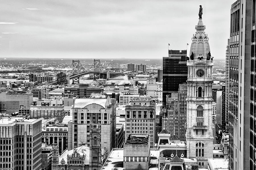 City Hall Tower in Black and White - Philadelphia Photograph by Bill Cannon