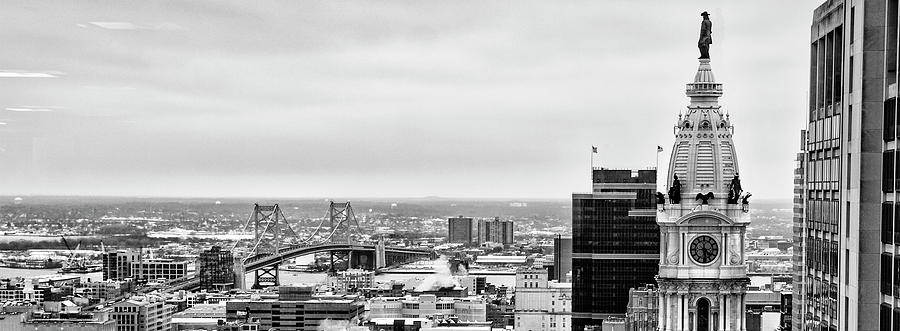 City Hall Tower in Black and White - Philadelphia Panorama Photograph by Bill Cannon
