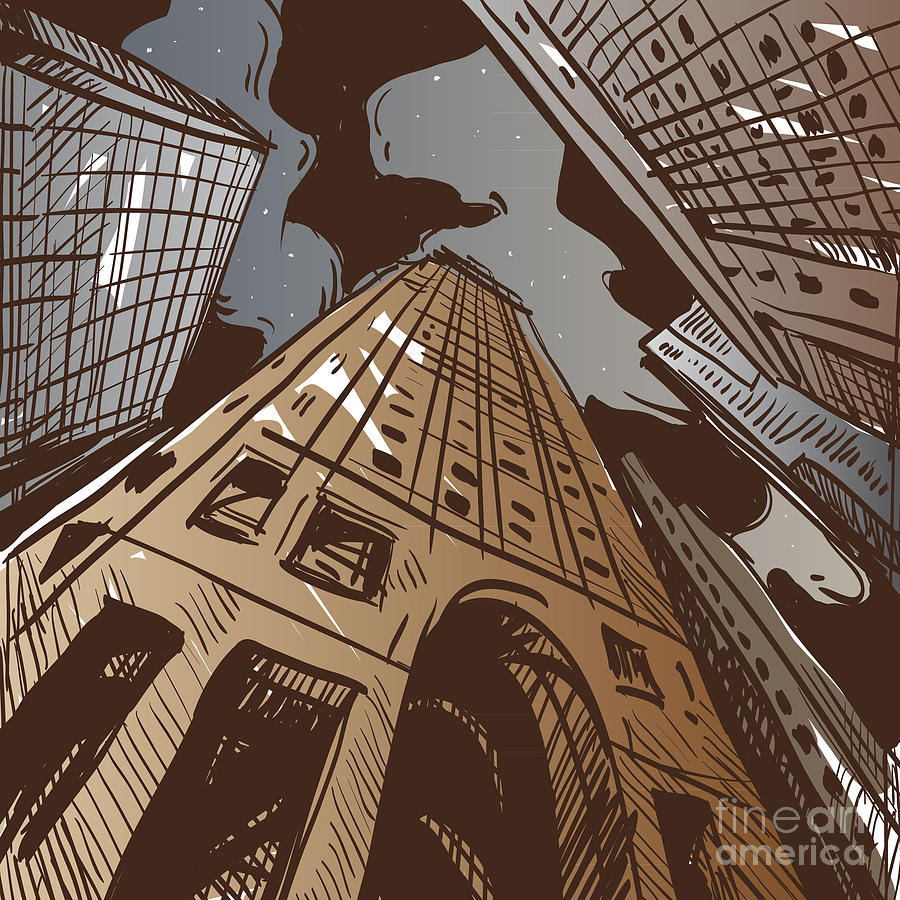 Door Digital Art - City Hand Drawn. Vector Illustration by Romanya Door Digital Art - City Hand Drawn. Vector Illustration by Romanya