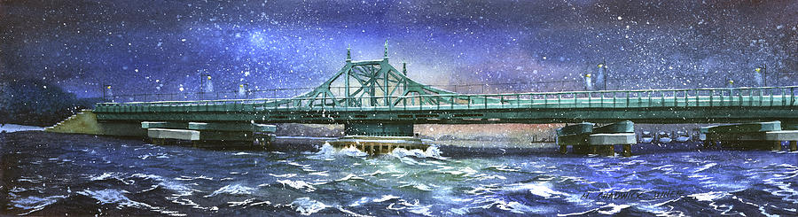City Island Bridge Winter Painting by Marguerite Chadwick-Juner