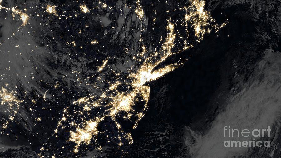 City Lights At Night On The Us East Coast Photograph by Peter Matulavich/science Photo Library