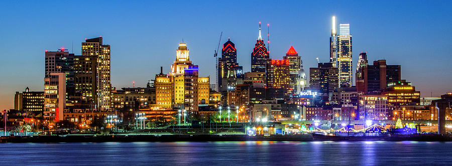 City Lights on the River - Philadelphia Photograph by Bill Cannon