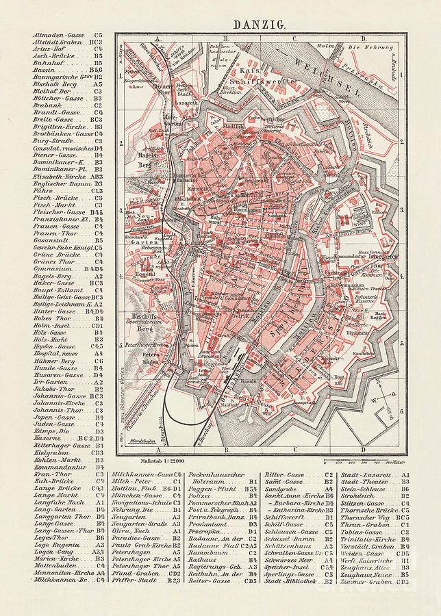 City Map Of Danzig Now Gdańsk, Poland Digital Art by Zu 09