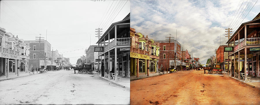 City - Miami FL - Downtown Miami 1908 - Side by Side Photograph by Mike Savad