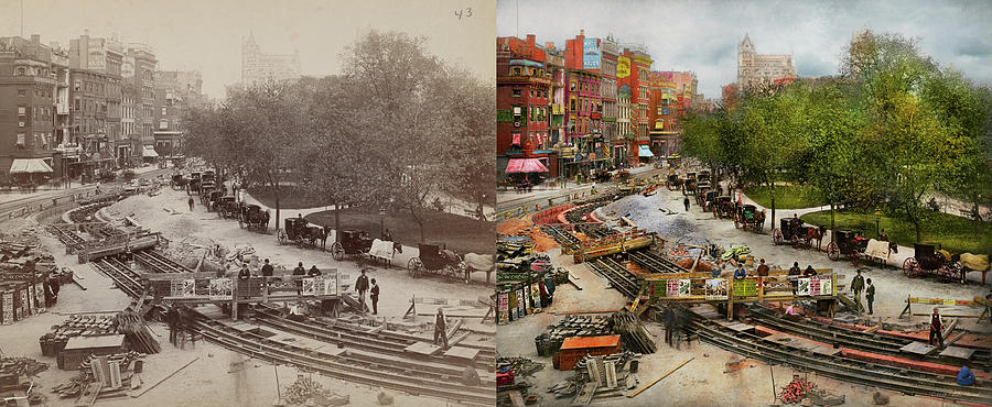City - New York - Laying the track 1891 - Side by Side Photograph by Mike Savad