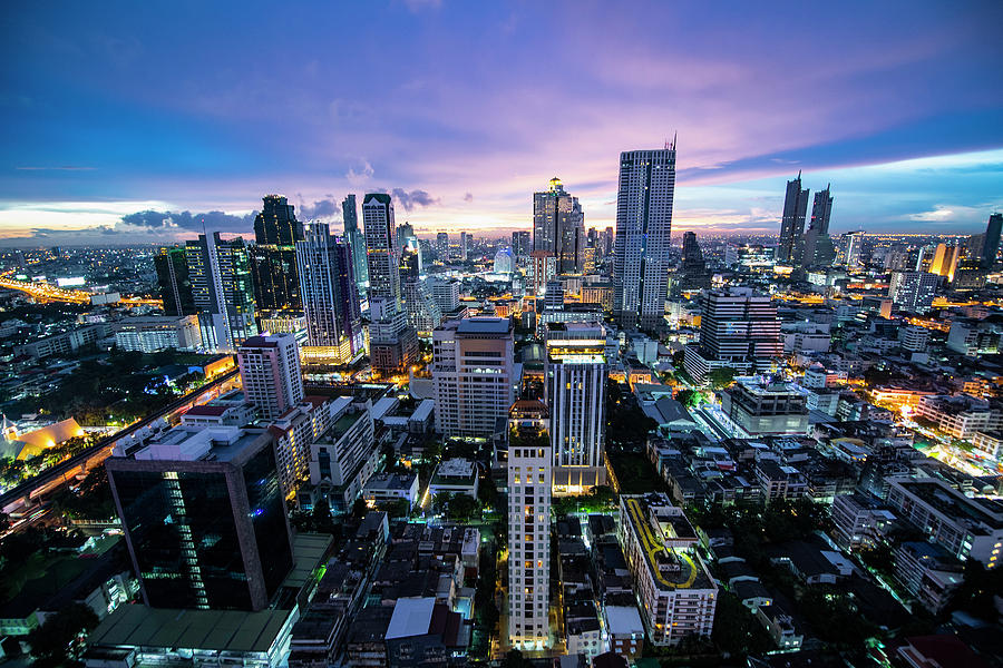 City Of Bangkok At Sunset, Thailand Photograph By Henn Photography