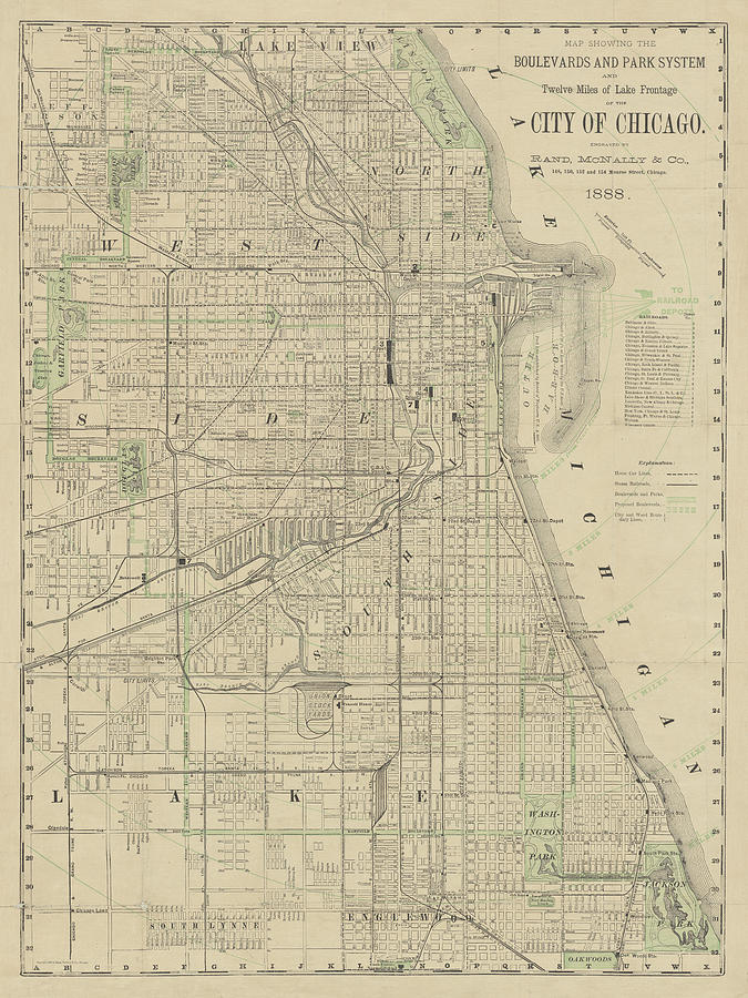Chicago Painting - City Of Chicago Map 1888 by Wild Apple Portfolio