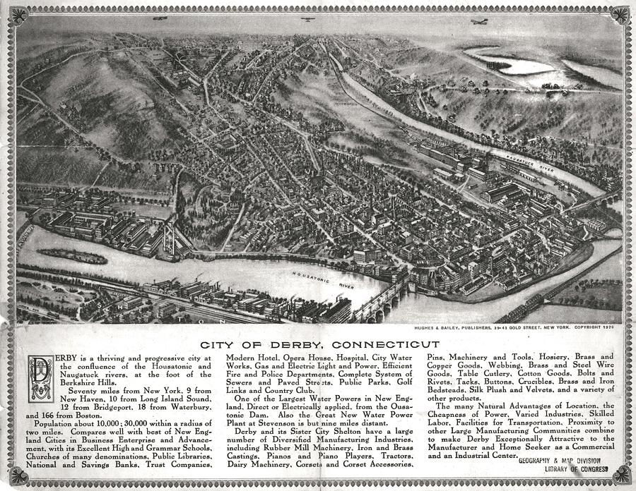 City of Derby Connecticut Antique Birdseye Map 1920 Drawing by History ...