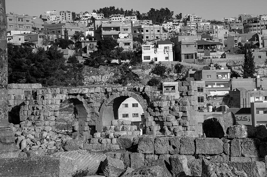 City of Jerash from the Ruins in Black and White Photograph by Nicola Nobile