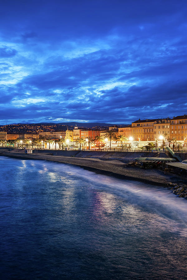 City of Nice at Blue Hour Evening in France Photograph by Artur Bogacki