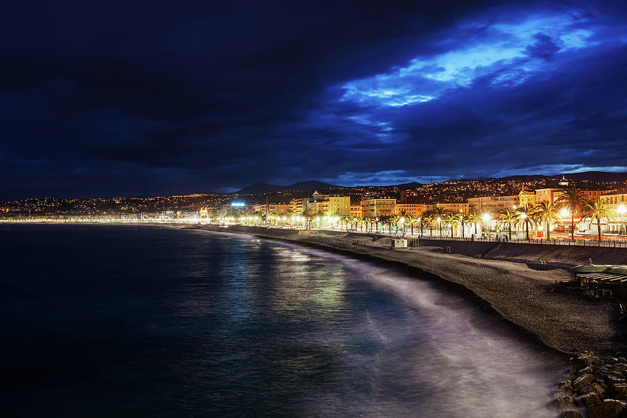 City of Nice Skyline at Night in France Photograph by Artur Bogacki