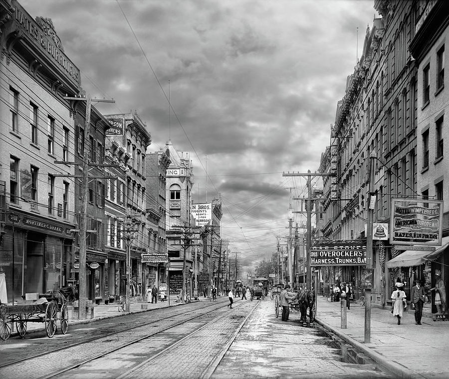 City - Poughkeepsie NY - The ever changing market place 1906 - Black and White Photograph by Mike Savad