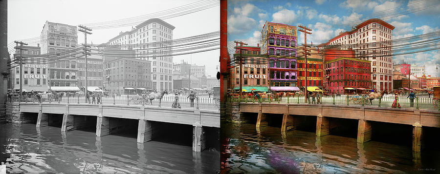 City - Providence RI - Crawford Street Bridge 1906 - Side by Side Photograph by Mike Savad