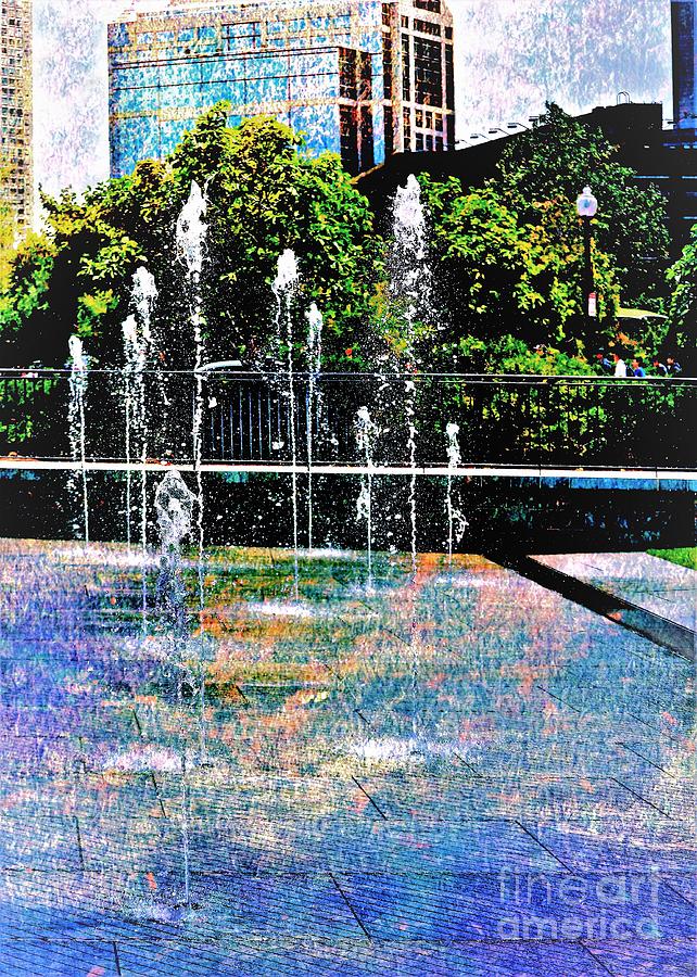 City Sidewalk Fountain Photograph