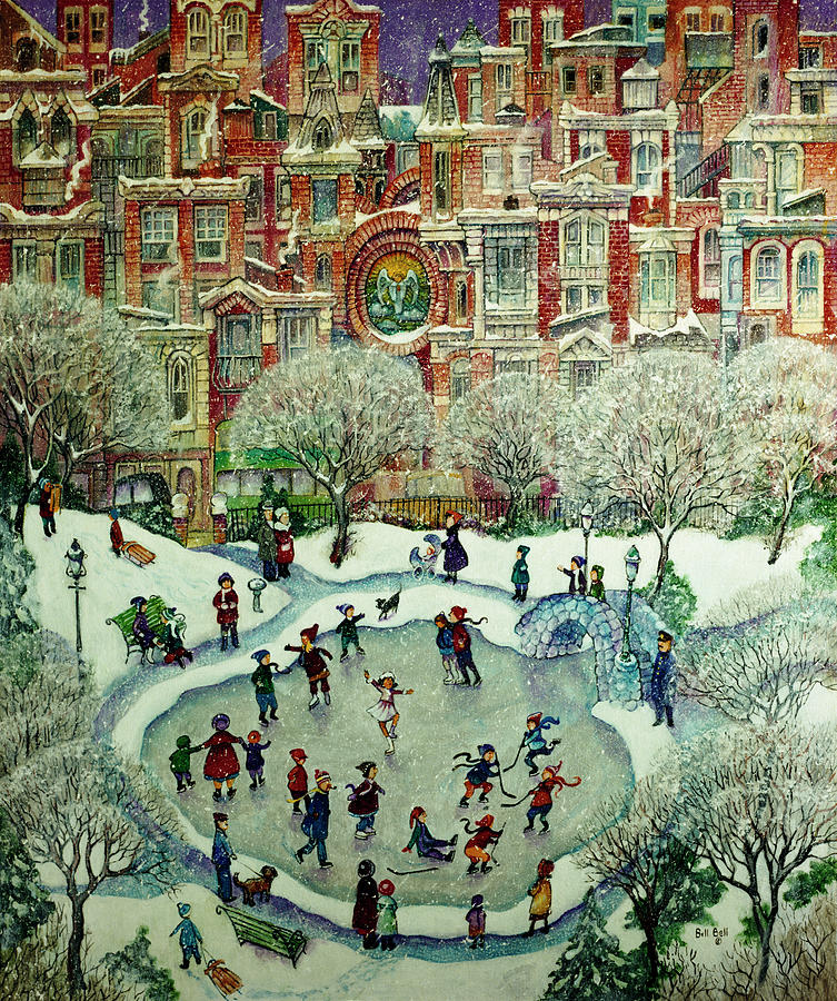 Winter Painting - City Skaters by Bill Bell