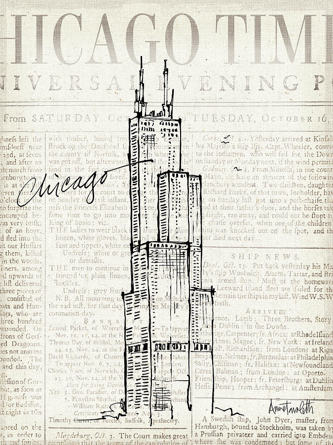Sears Tower Mixed Media - City Sketches V Chicago V2 by Anne Tavoletti