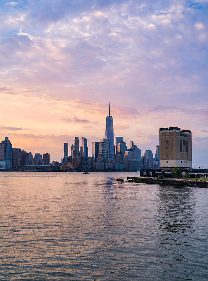 City Skyline At Sunrise Manhattan Skyscraper Downtown Photograph by ...