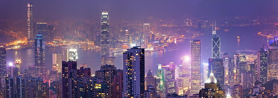 City Skyline & Harbor, Hong Kong Digital Art by Luigi Vaccarella