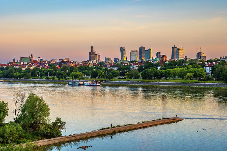 City Skyline of Warsaw in Poland at Sunset Photograph by Artur Bogacki