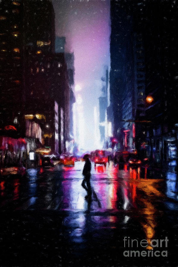 City street a night with neon lights Digital Art by Amy Cicconi