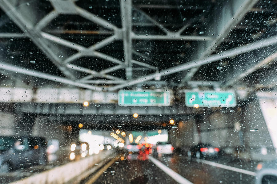 Transportation Photograph - City Street Seen Through Wet Windshield by Cavan Images