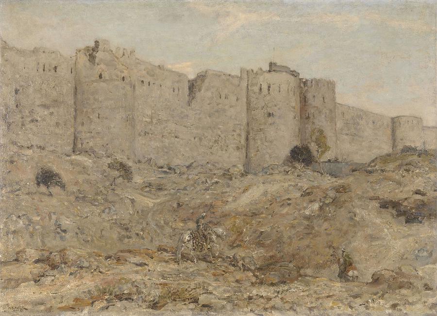 Castle Painting - City wall in India. by Marius Bauer -1867-1932-