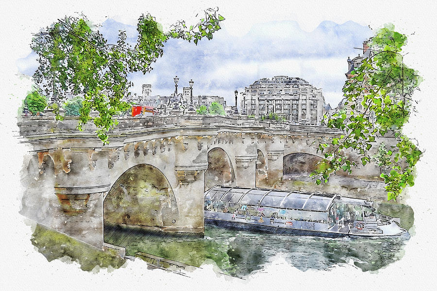 City #watercolor #sketch #city #bridge Digital Art by TintoDesigns