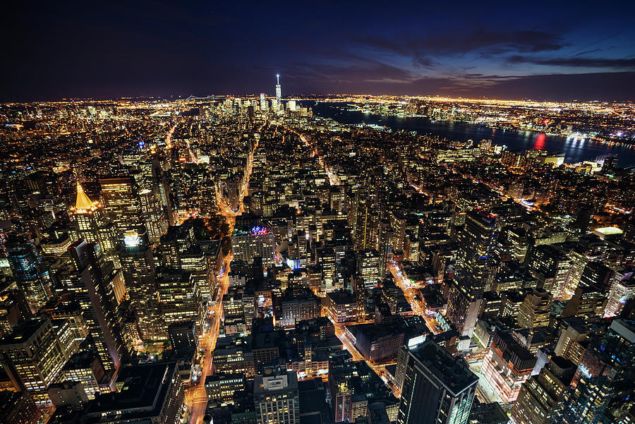 Cityscape At Night From Empire State Building, New York, Usa Digital ...