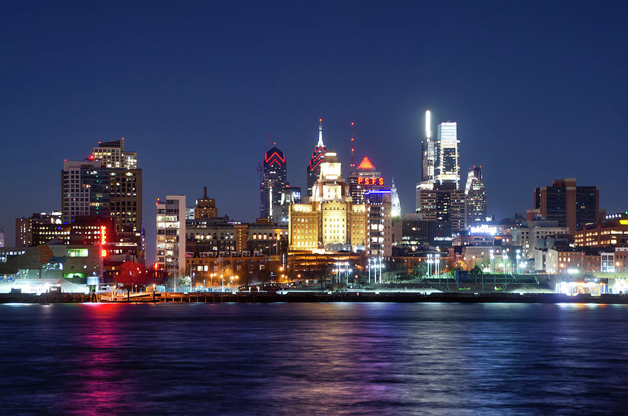 Cityscape at Night - View of Philadelphia Photograph by Bill Cannon
