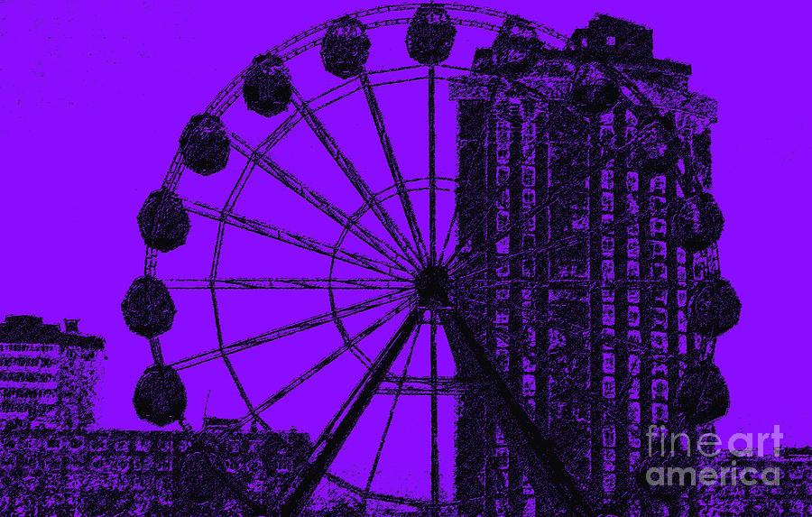 Ferris Wheel Mixed Media - Cityscape in blue by Alex Caminker