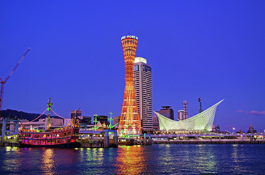 Cityscape Of Port Of Kobe At Night Photograph by Photography By Zhangxun