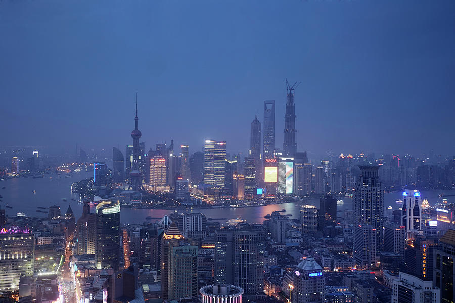 Architecture Digital Art - Cityscape Of Shanghai At Night, China by Egill Bjarki