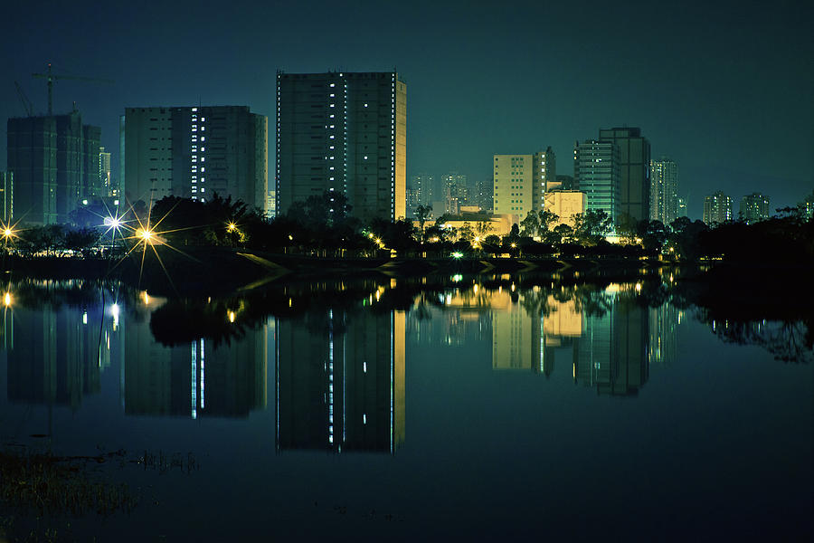 Cityscape On Riverside At Night Photograph by D3sign
