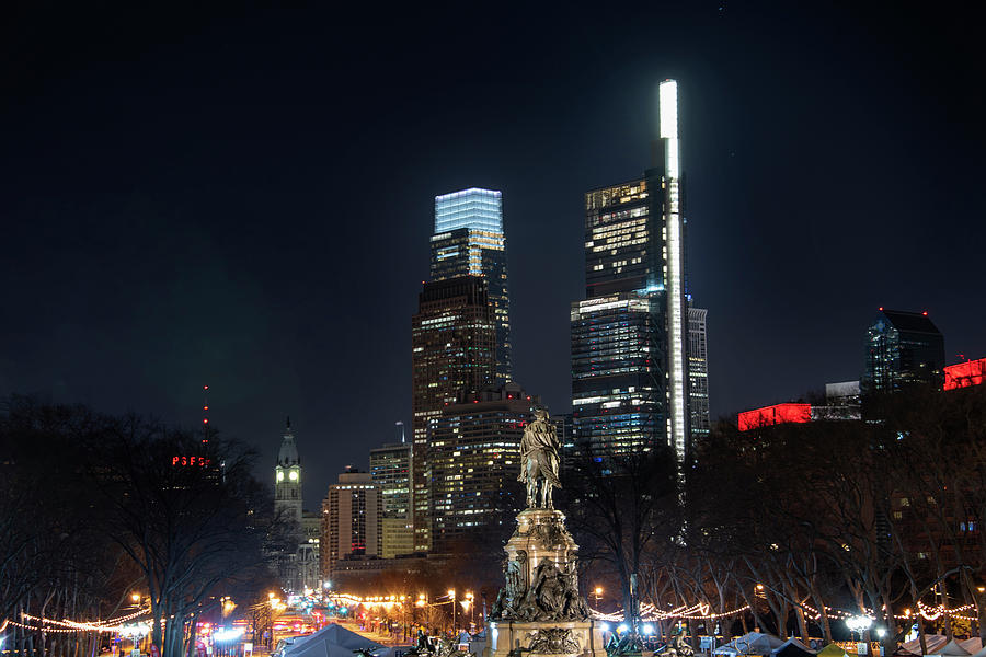 Cityscape - Philly at Night - The Parkway Photograph by Bill Cannon