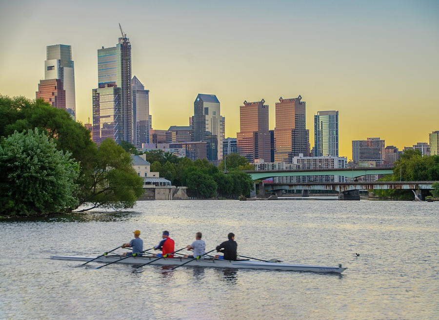 Cityscape - Rowing Along Boathouse Row Photograph by Bill Cannon