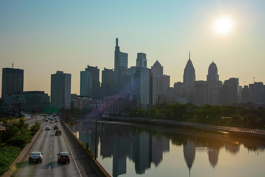 Cityscape Sunrise - Philadelphia from South Street  Photograph by Bill Cannon