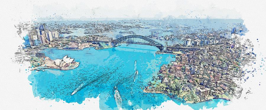 Cityscape Sydney  46 -  watercolor by Ahmet Asar Painting by Celestial Images