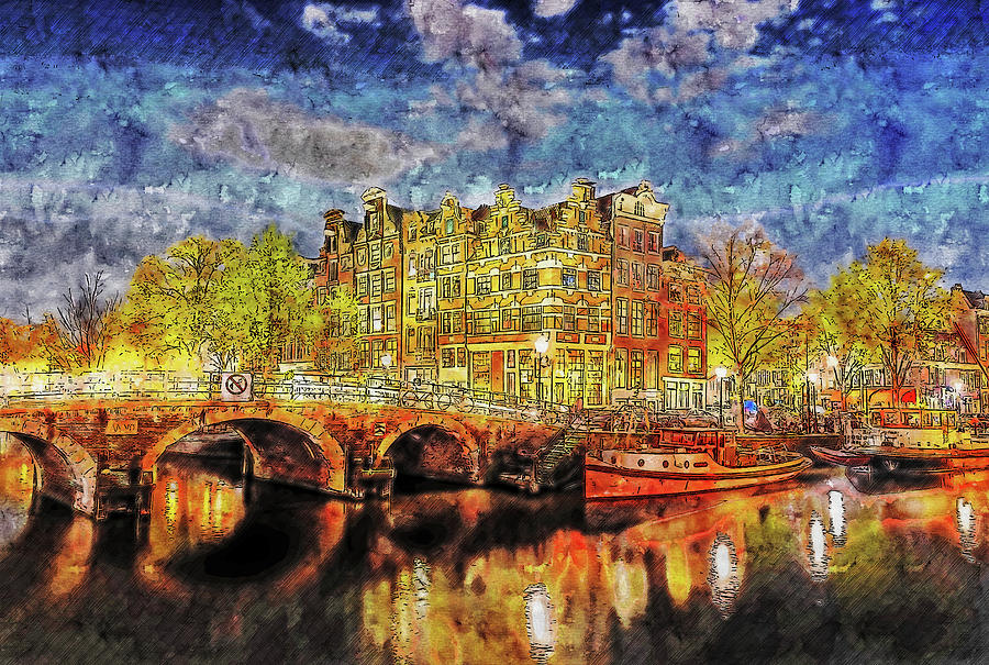 Cool Drawing - Cityscape watercolor drawing - Amsterdam by Hasan Ahmed