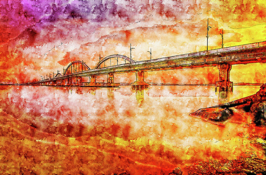 Cool Drawing - Cityscape watercolor drawing - Bridge at sunset by Hasan Ahmed