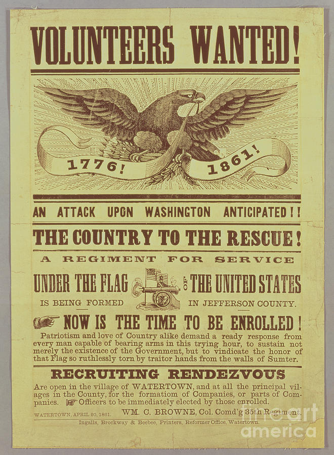 Civil War Recruiting Poster, 1861 Drawing By American School - Fine Art ...