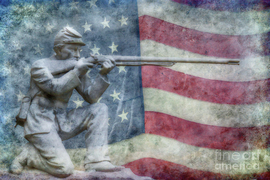 Civil War Soldier on Flag Digital Art by Randy Steele
