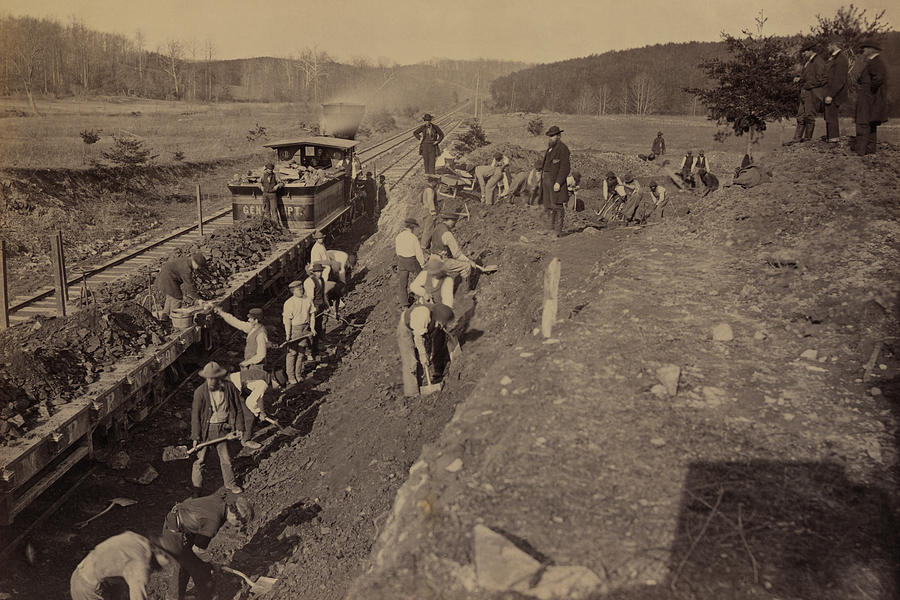 Transportation Painting - Civil War train thruway excavation by Unknown
