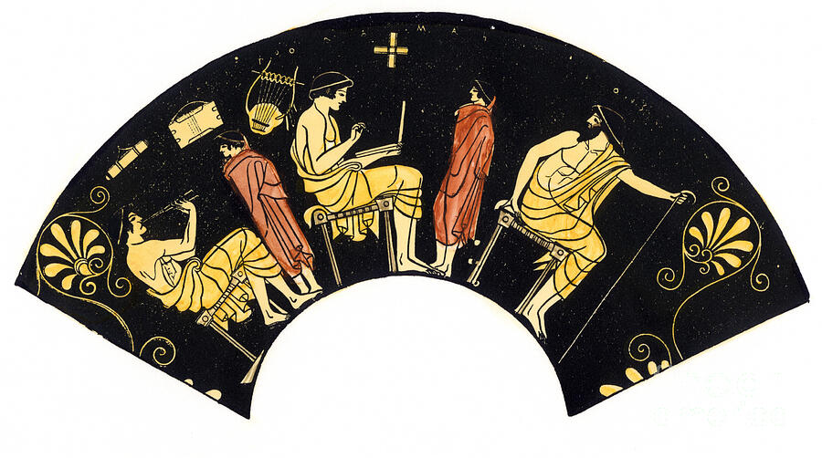 Civilization And School Of Antiquite Teaching Scene In Ancient Greece Reproduction Of A Painting On Vase Drawing by American School