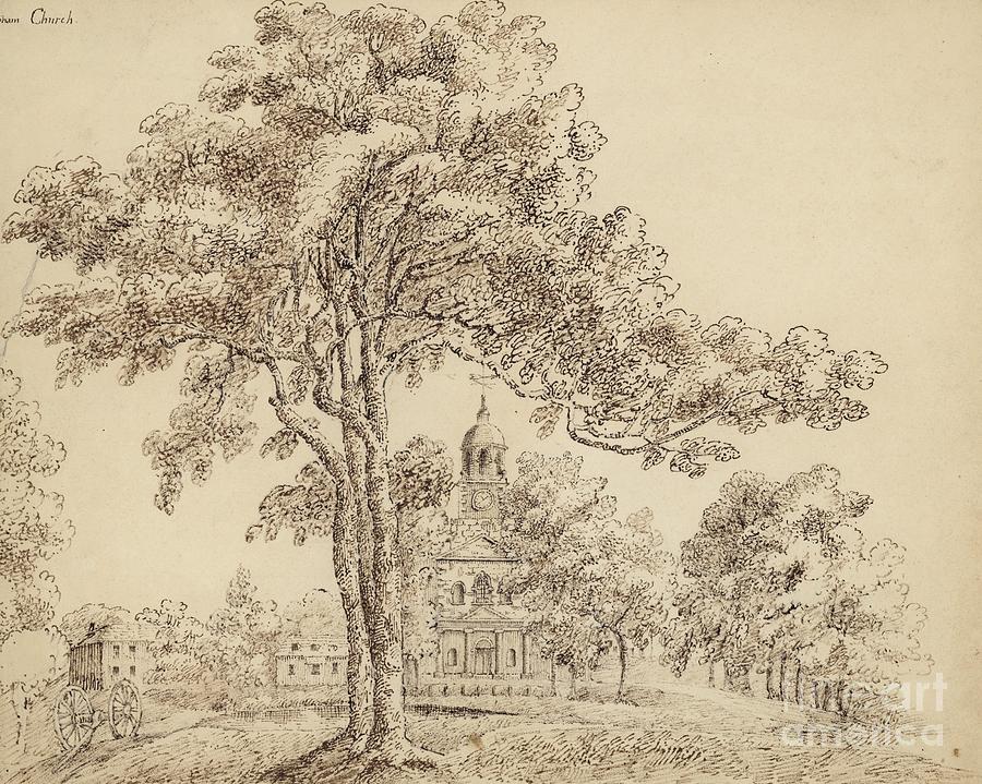 Tree Drawing - Clapham Church, Surrey by English School