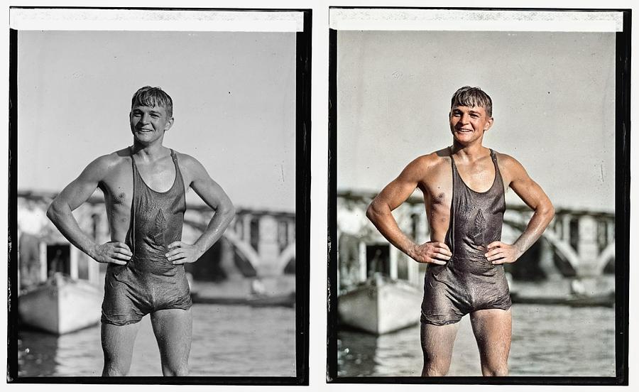 Clarence Ross, N.y. Athletic Club 1925 Colorized-image-comparison Painting